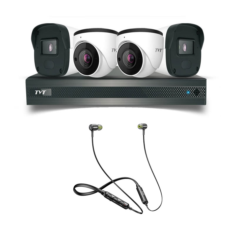 Picture of TVT 4 CCTV Cameras Combo (2 Indoor & 2 Outdoor CCTV Cameras) 👨🏻‍🔧With CCTV Installation + DVR + HDD + Accessories + Power Supply + 90m Cable + Flix Beetel Blaze 100 Wireless Bluetooth in Ear Comfortable Sports Neckband